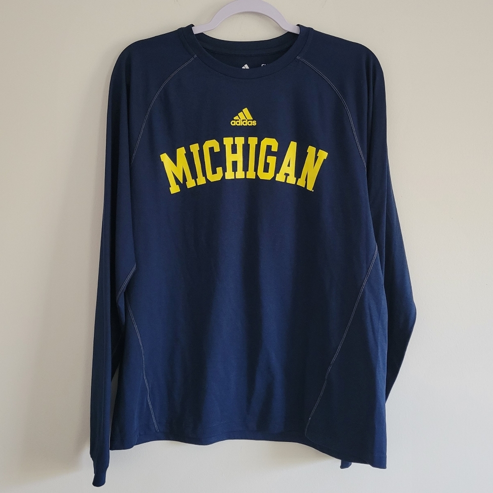 Adidas Men's Climalite Michigan Logo Navy Long Sleeve Tee Top S